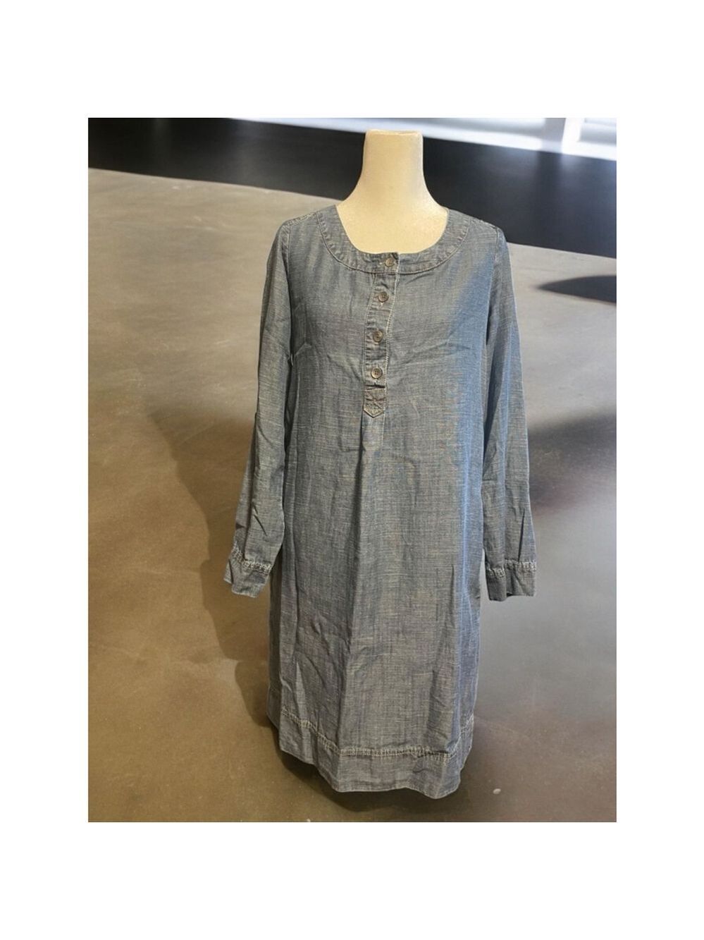 Size XS J. Jill Blue Linen Blend Long Sleeve Dress pockets buttons chambray